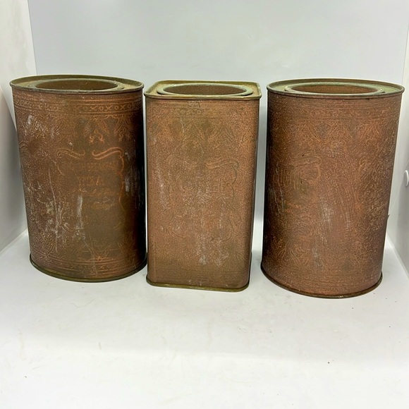 Vintage Brass Kitchen Canisters Coffee Sugar Tea